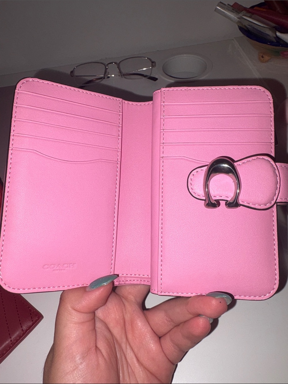 Coach Pink Leather Wallet with Silver C logo - Picture 2 of 8